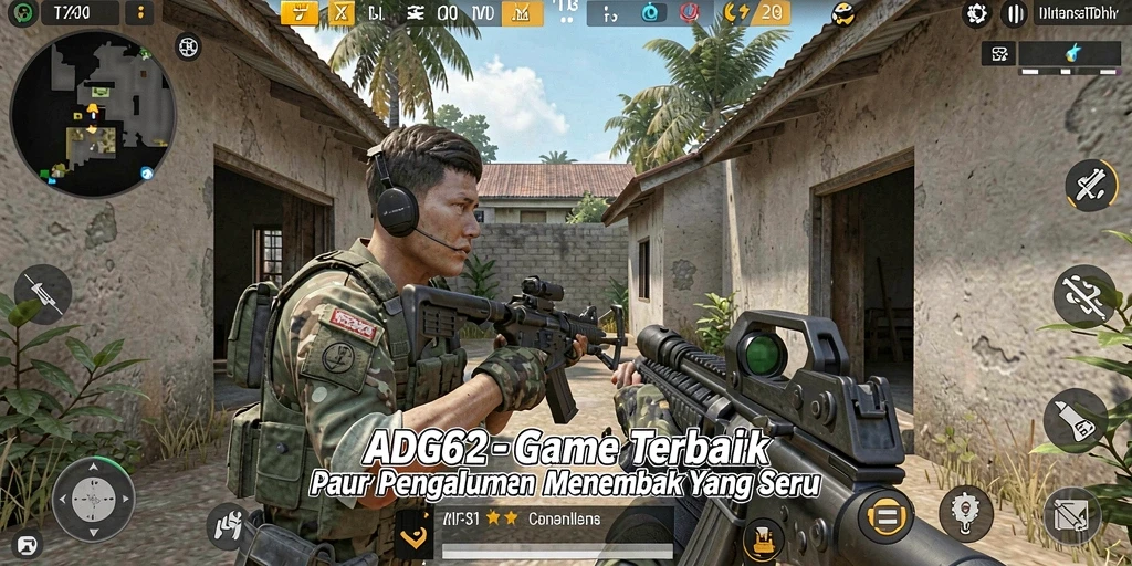 Grafis ADG62 menunjukkan aksi menembak yang intens.