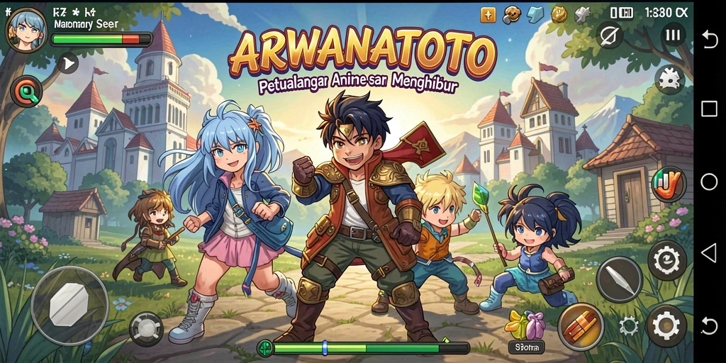 Screenshot menunjukkan karakter utama dalam aksi petualangan Anime.
