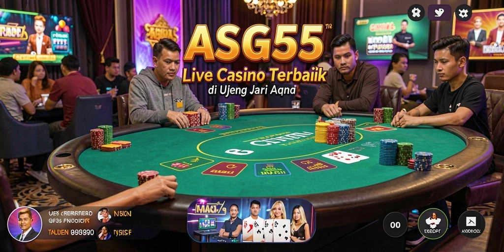 Screenshot gameplay ASG55 menampilkan dealer dan meja permainan Live Casino yang menarik.