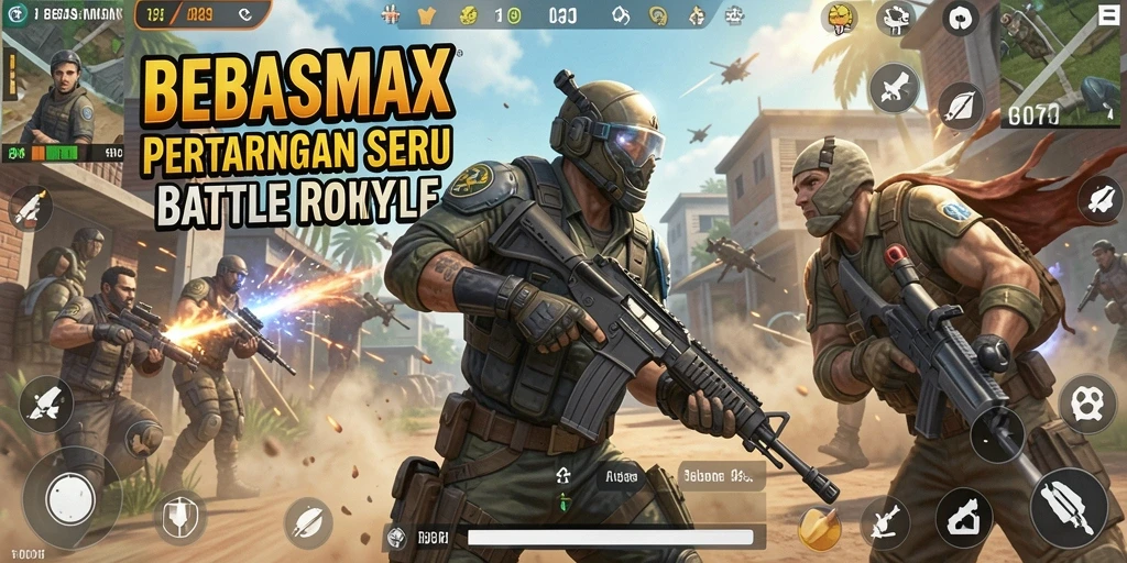 Tampilan gameplay seru di BEBASMAX dengan pertarungan intens Battle Royale.