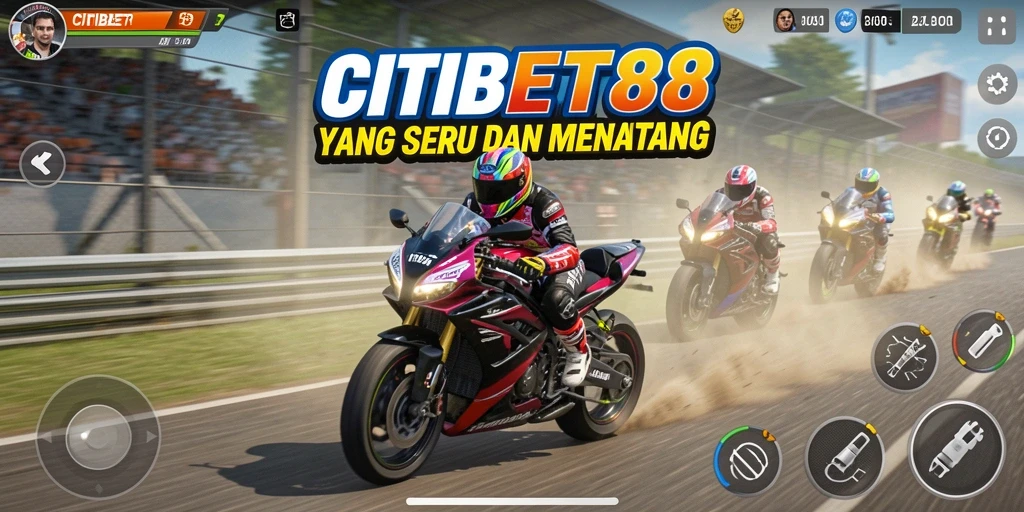 Tampilan gameplay menarik di CITIBET88 saat balapan motor.