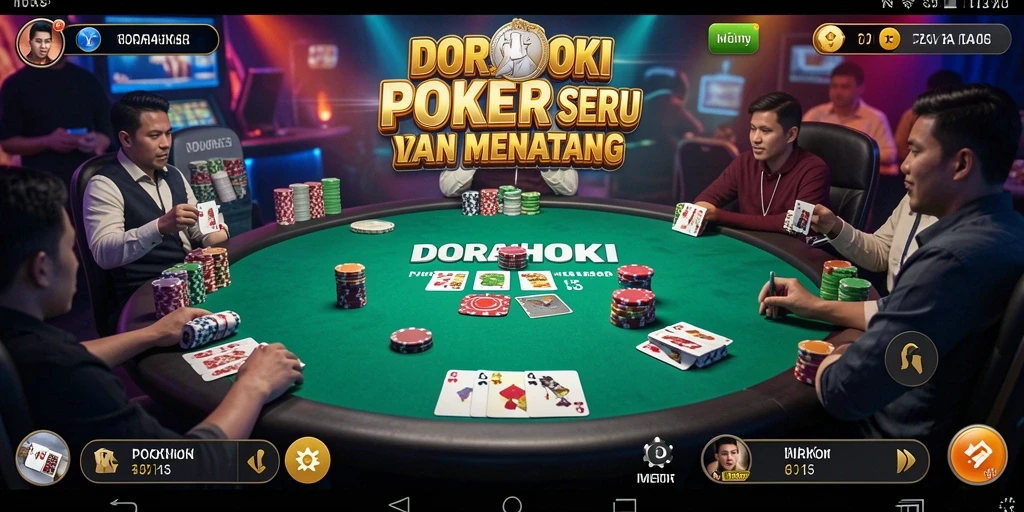 Tampilan gameplay Poker DORAHOKI yang menegangkan dan menghibur.