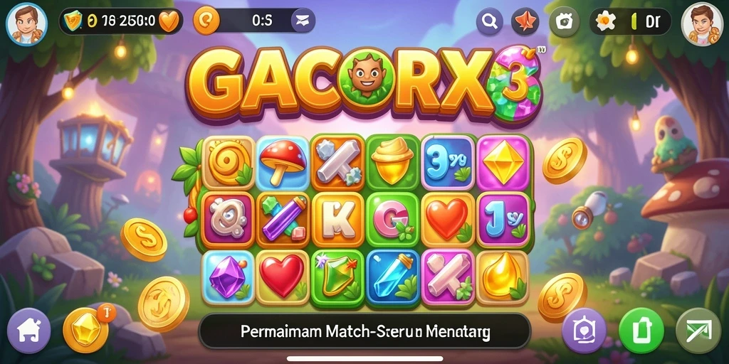 Tampilan gameplay seru dalam GACORX dengan berbagai elemen Match-3.