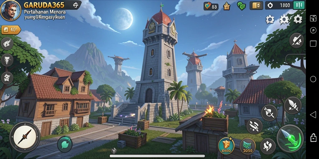 Screenshot gameplay GARUDA365 dengan pertahanan menara yang strategis.