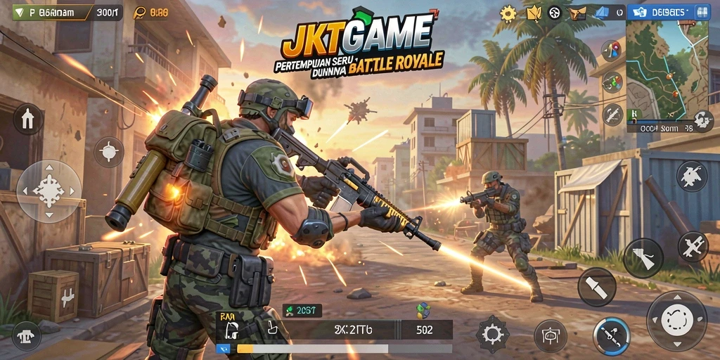 Gameplay seru dan mendebarkan di JKTGAME Battle Royale.