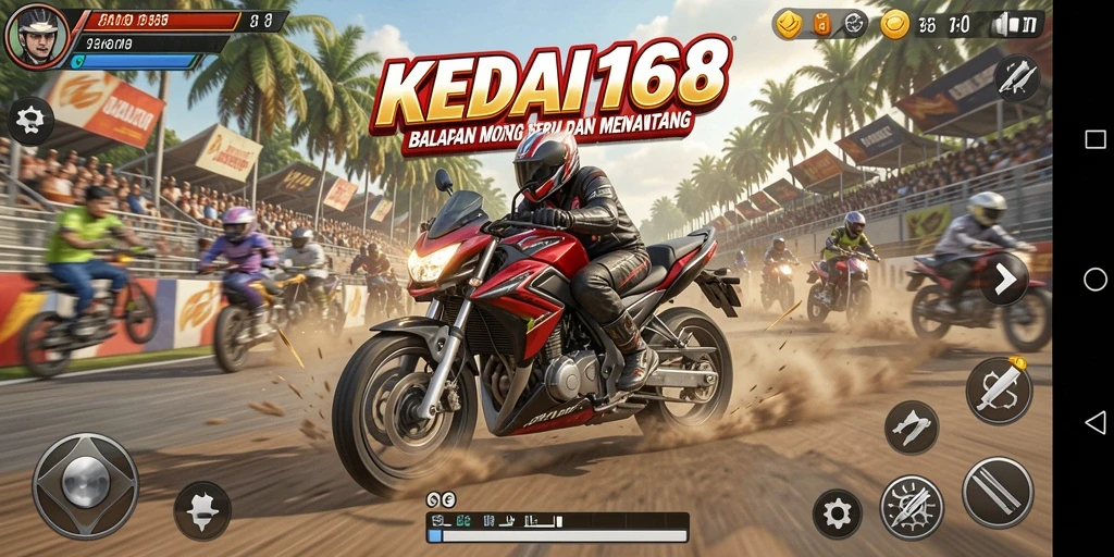 Gameplay seru balapan motor KEDAI168 dengan trek yang menantang.