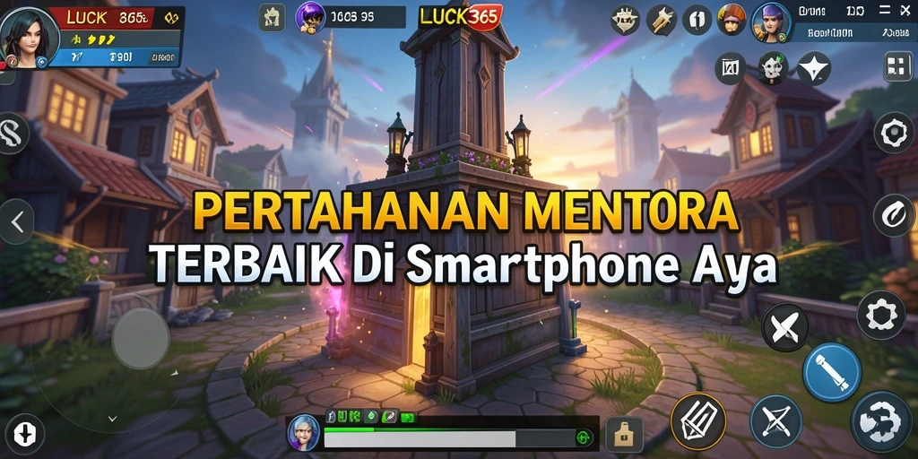 Screenshot LUCK365 menampilkan serangan menara yang menegangkan dalam permainan Tower Defense.