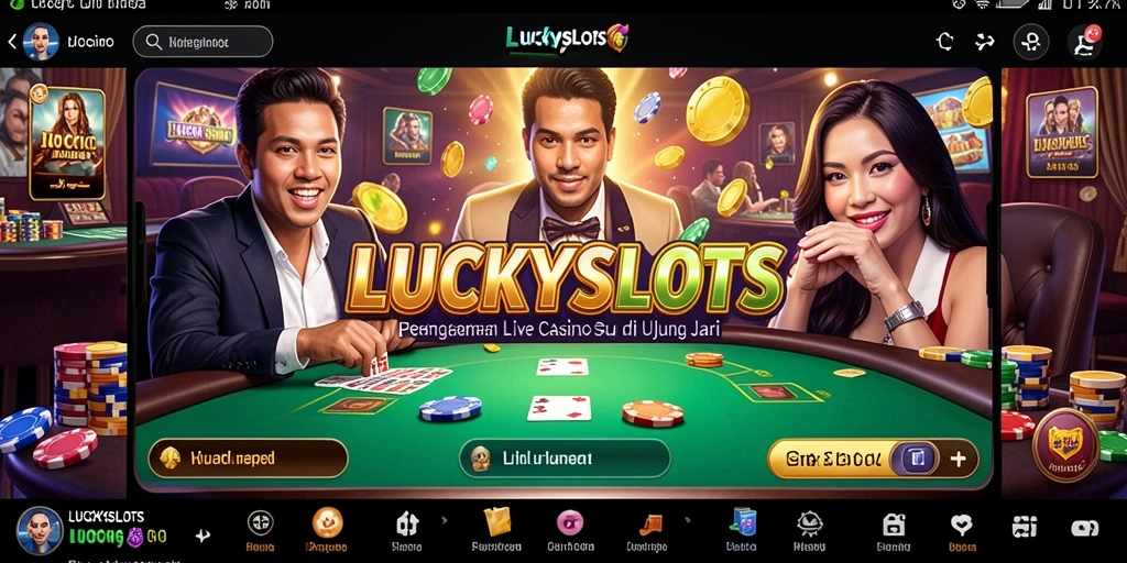 Tampilan interaktif LUCKYSLOTS yang menampilkan dealer dan gameplay Live Casino.