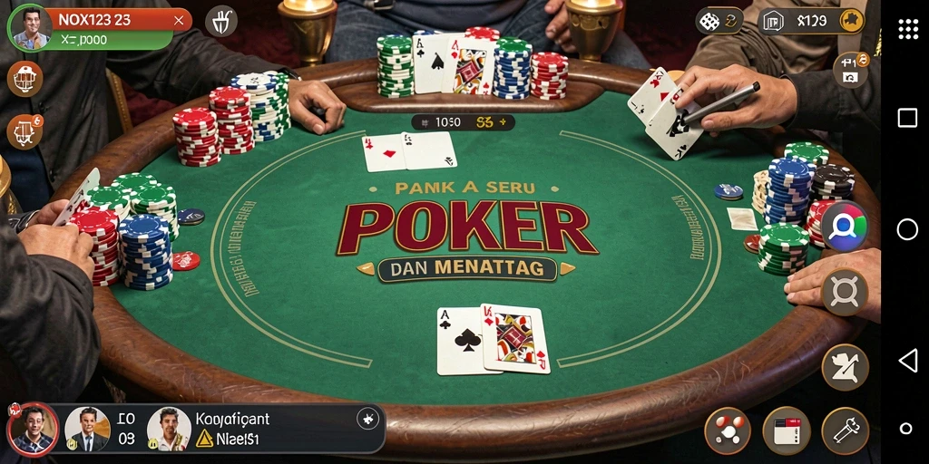 Tampilan gameplay seru di NOX123 yang menunjukkan aksi poker.