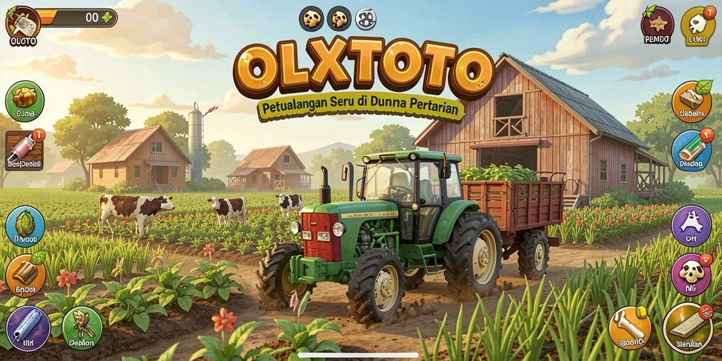 Tangkapan layar dari gameplay OLXTOTO menunjukkan ladang yang subur dan aktif.