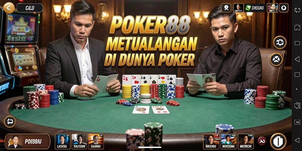 Screenshot utama POKER88 menampilkan aksi seru bermain poker.