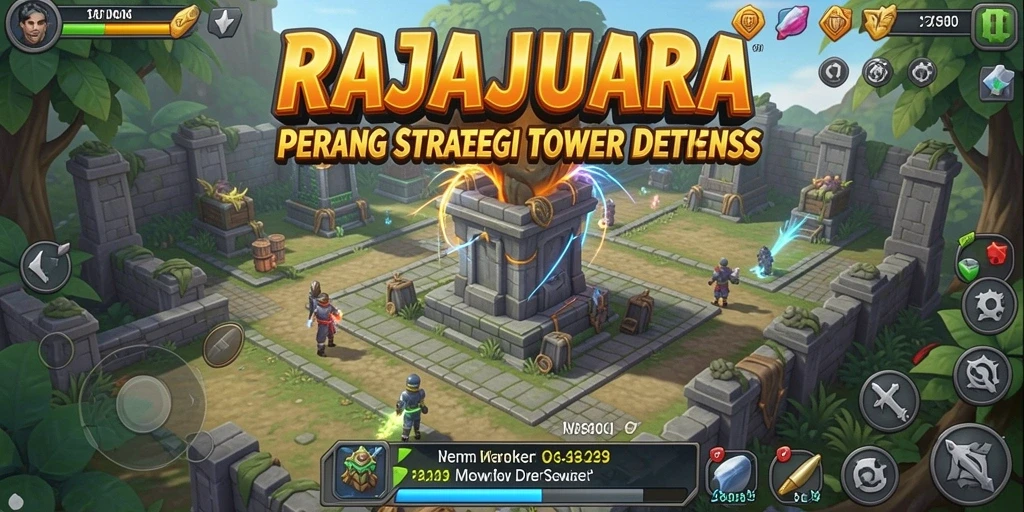 Tangkapan layar <strong>RAJAJUARA</strong> menampilkan aksi seru dalam melindungi menara.