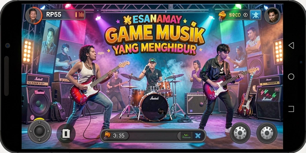 Tangkapan layar gameplay <strong>RP55</strong> menampilkan pengguna yang bermain musik dengan semangat.