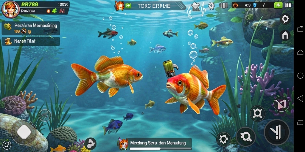 Screenshot gameplay RR789 menampilkan aksi memancing yang seru.