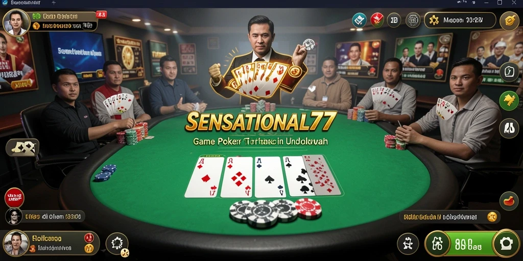 Menampilkan gameplay mendebarkan dalam SENSATIONAL77 dengan pemain bertarung di meja Poker.