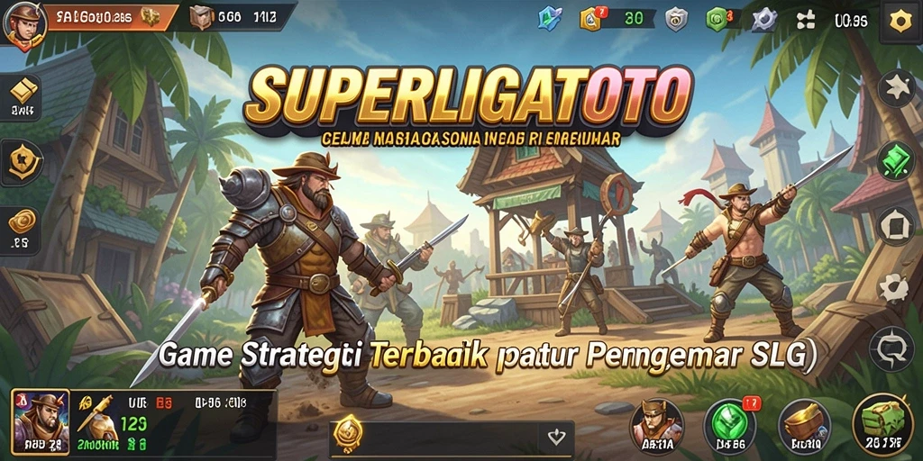 Screenshot gameplay SUPERLIGATOTO menampilkan pertempuran epik dan pembangunan strategi.