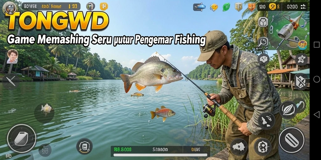 Tampilan gameplay TONGWD dengan suasana memancing yang realistis.