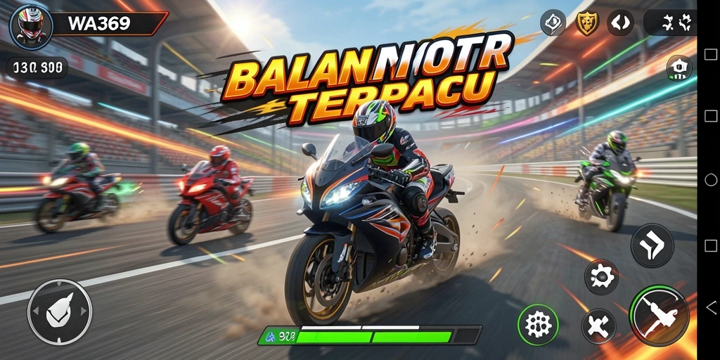 Screenshot gameplay WA369 menampilkan balapan motor yang cepat dan mendebarkan.
